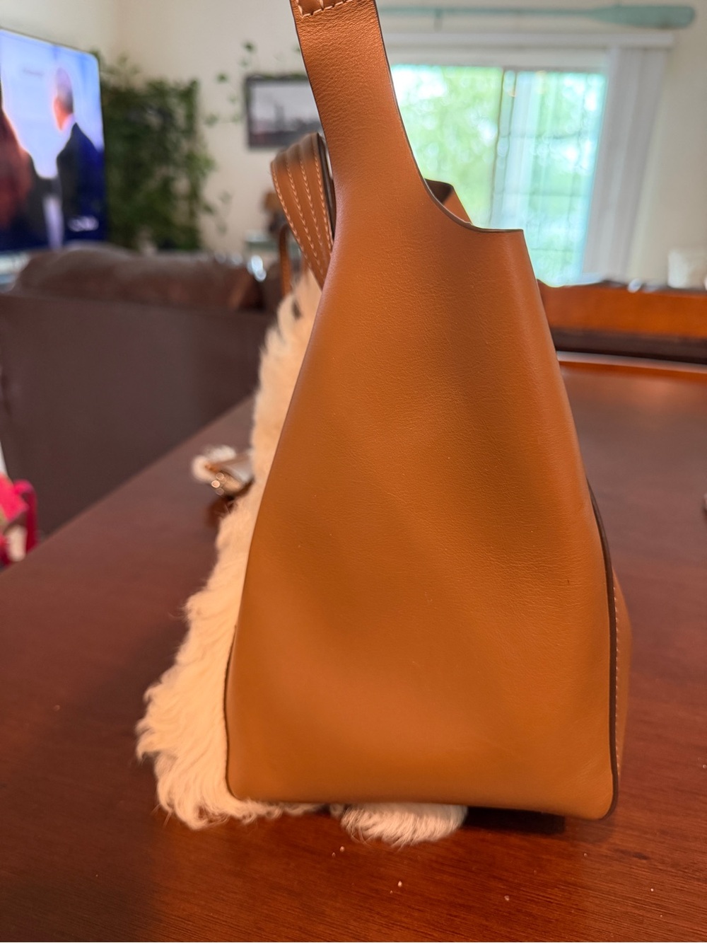 TORY BURCH Rory Shearling Tote Bag & Pouch~Cream & Brown - Picture 7 of 12